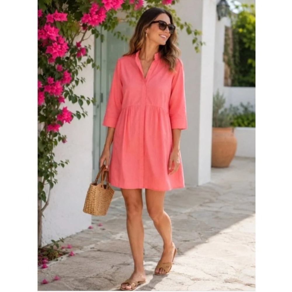 Tuckernuck Coral Pink Royal Shirt Dress Size XS Cotton Poplin Pockets Preppy